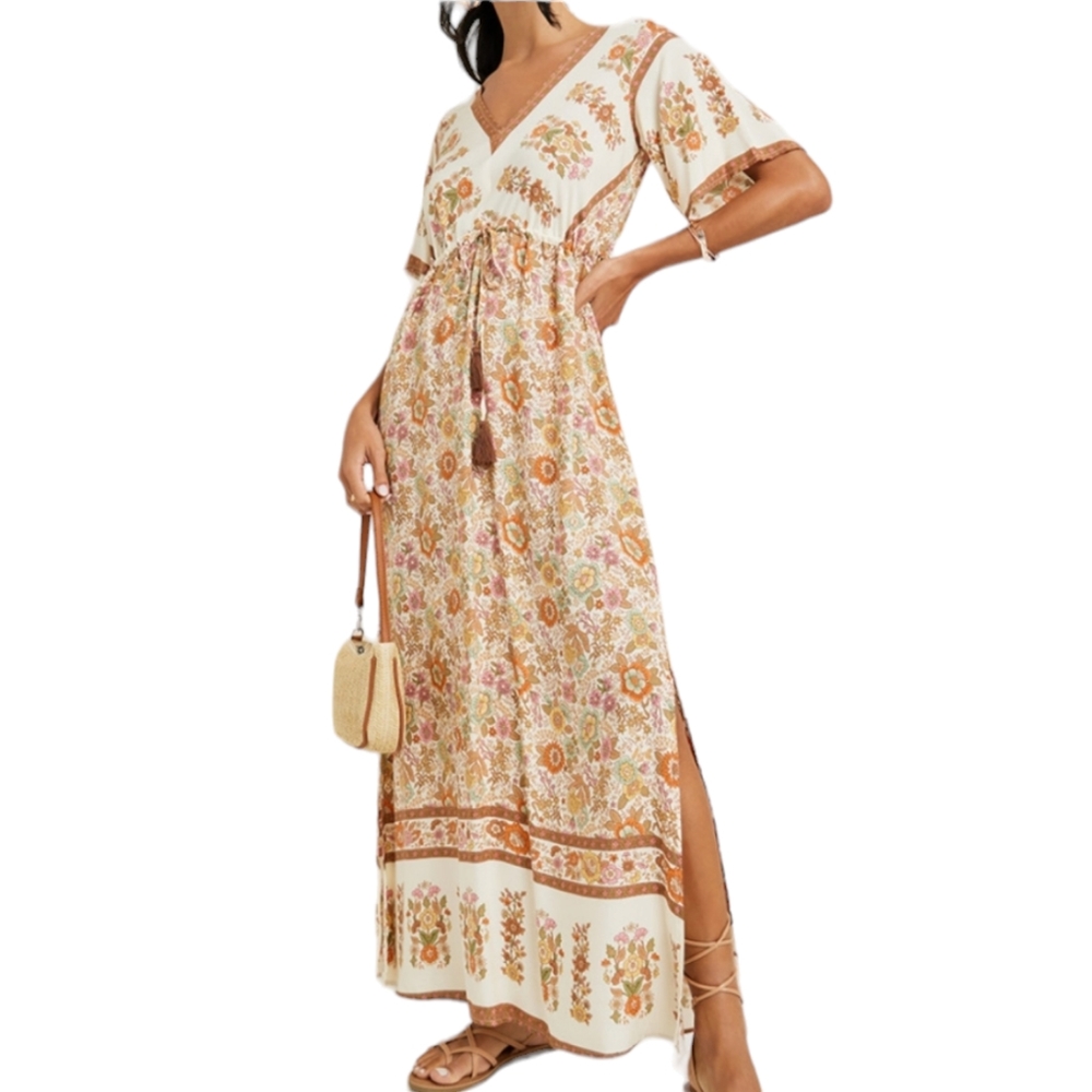 Bohemian fluttersleeve floral long dress